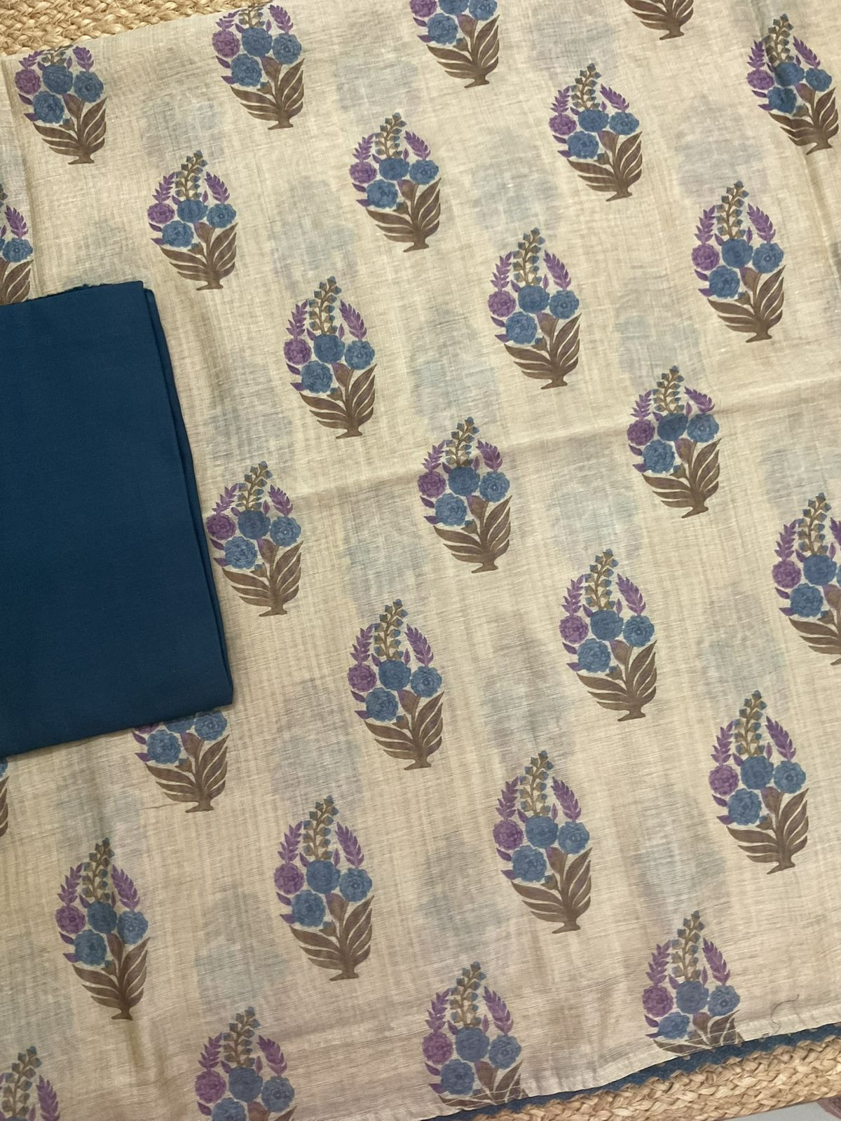 Soft Kora Chanderi Printed Suit - Beige