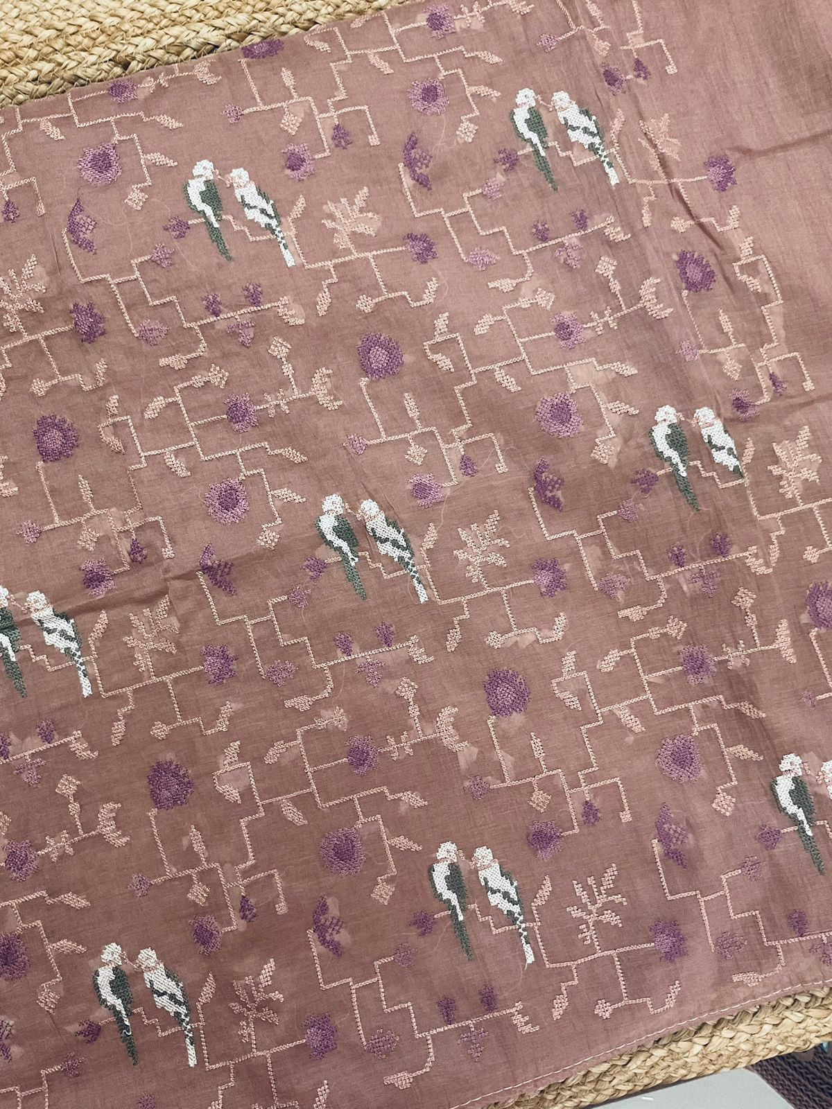 Soft Chanderi Embroidered Suit - Brown