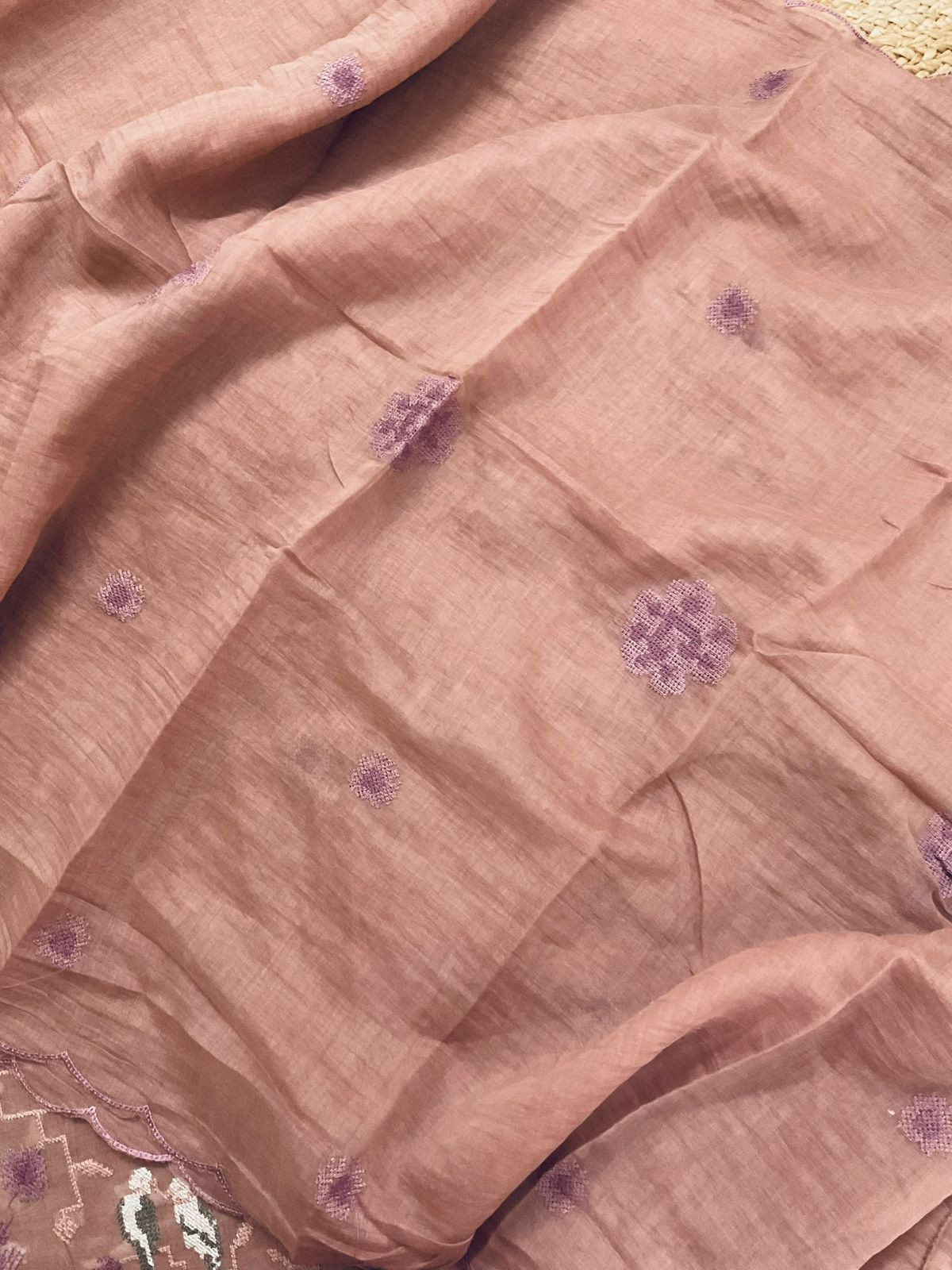 Soft Chanderi Embroidered Suit - Brown