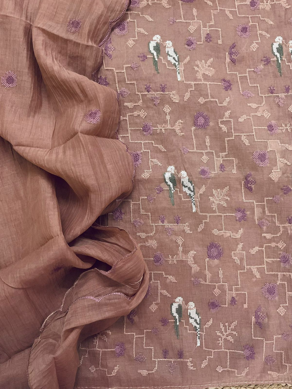 Soft Chanderi Embroidered Suit - Brown