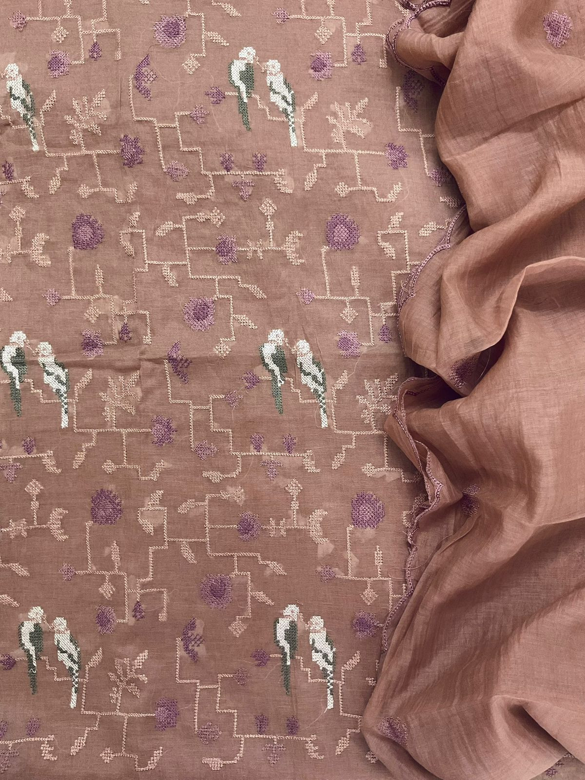 Soft Chanderi Embroidered Suit - Brown