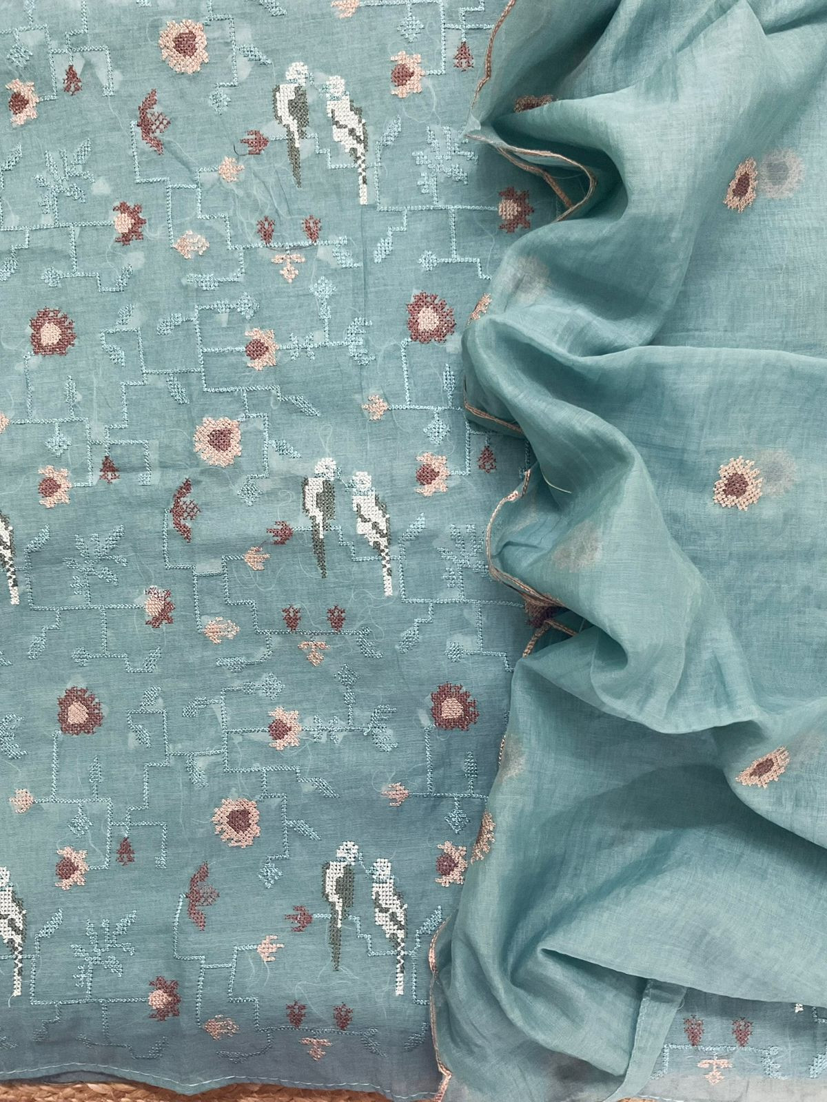 Soft Chanderi Embroidered Suit - Blue