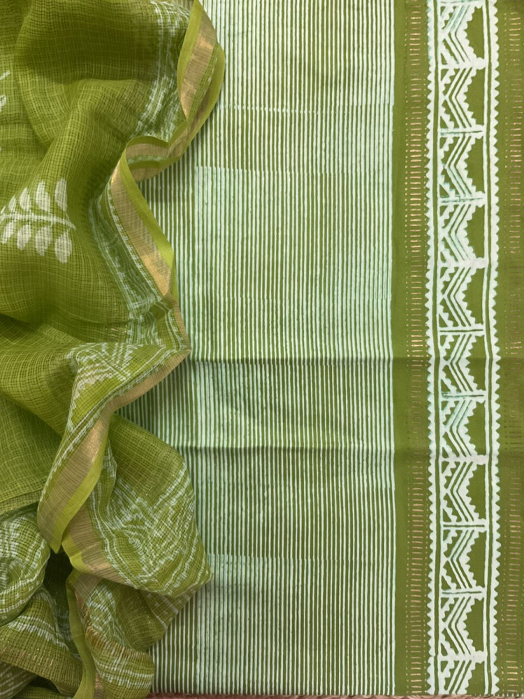 Image of Pure Fine Jaam Cotton Printed Suit - Green