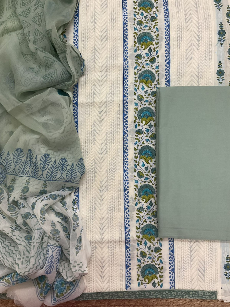 Image of Pure Fine Cotton Printed Embroidered Suit - Off White