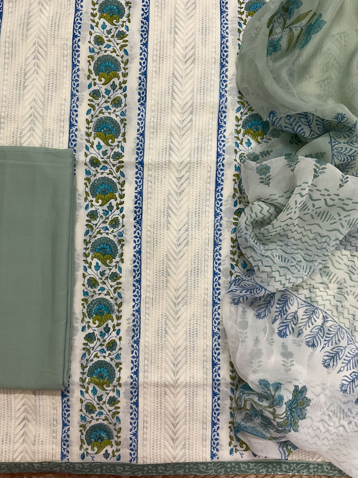 Pure Fine Cotton Printed Embroidered Suit - Off White