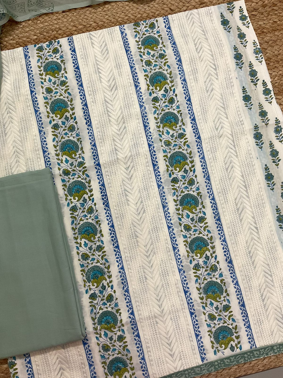 Pure Fine Cotton Printed Embroidered Suit - Off White