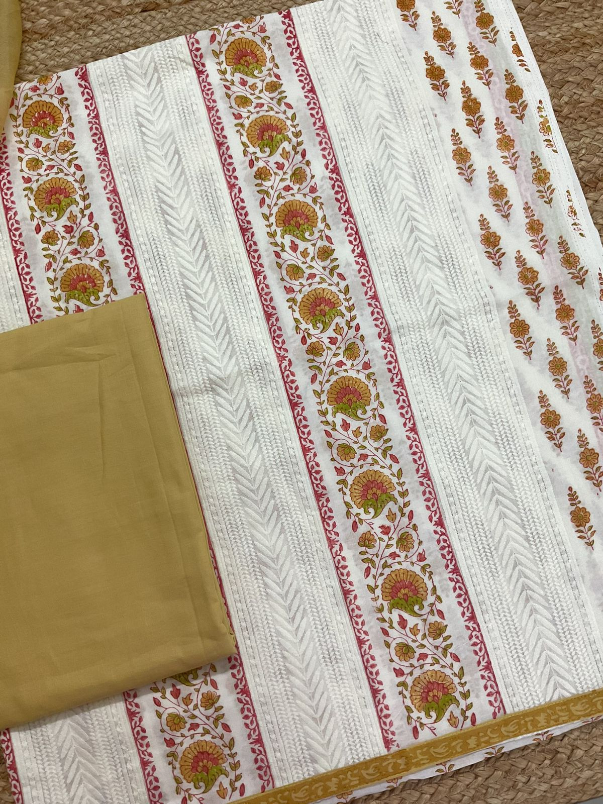 Pure Fine Cotton Printed Embroidered Suit - Off White