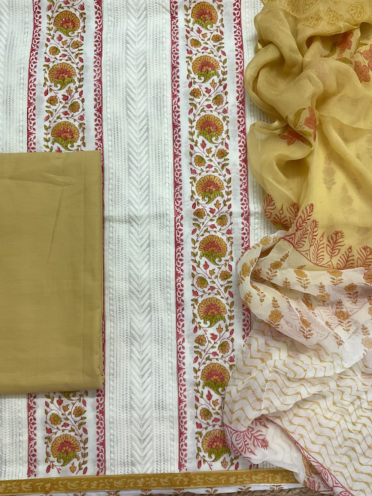 Pure Fine Cotton Printed Embroidered Suit - Off White