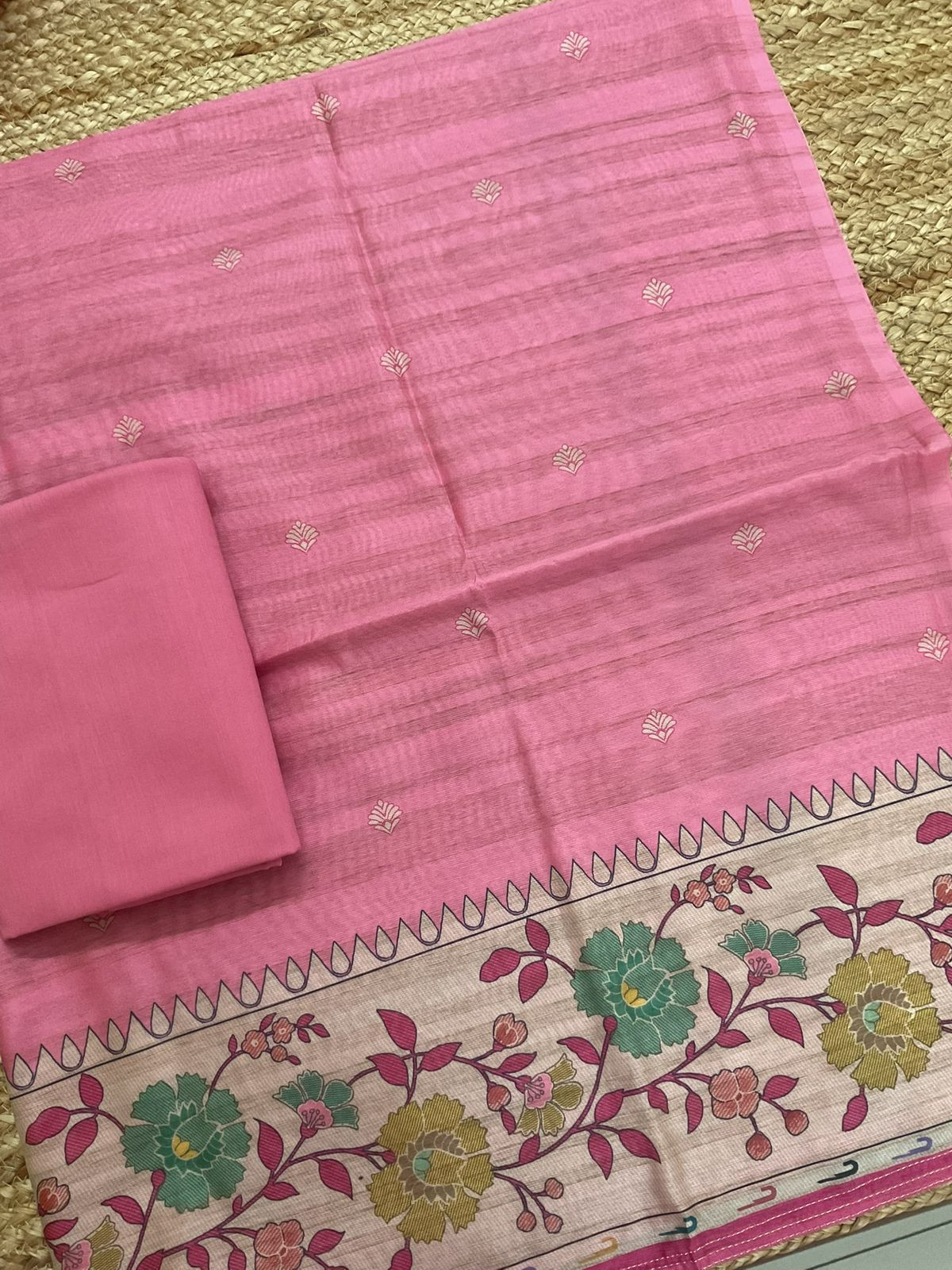 Soft Semi Tussar Printed Suit - Pink