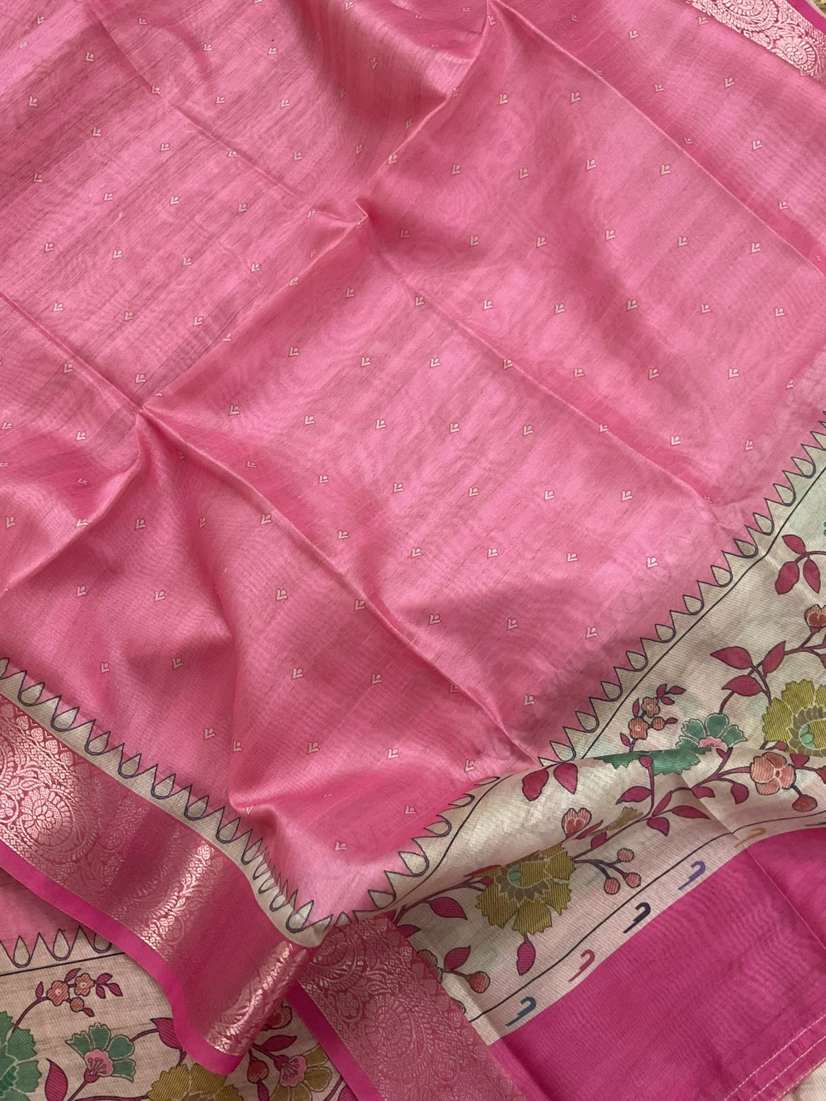Soft Semi Tussar Printed Suit - Pink