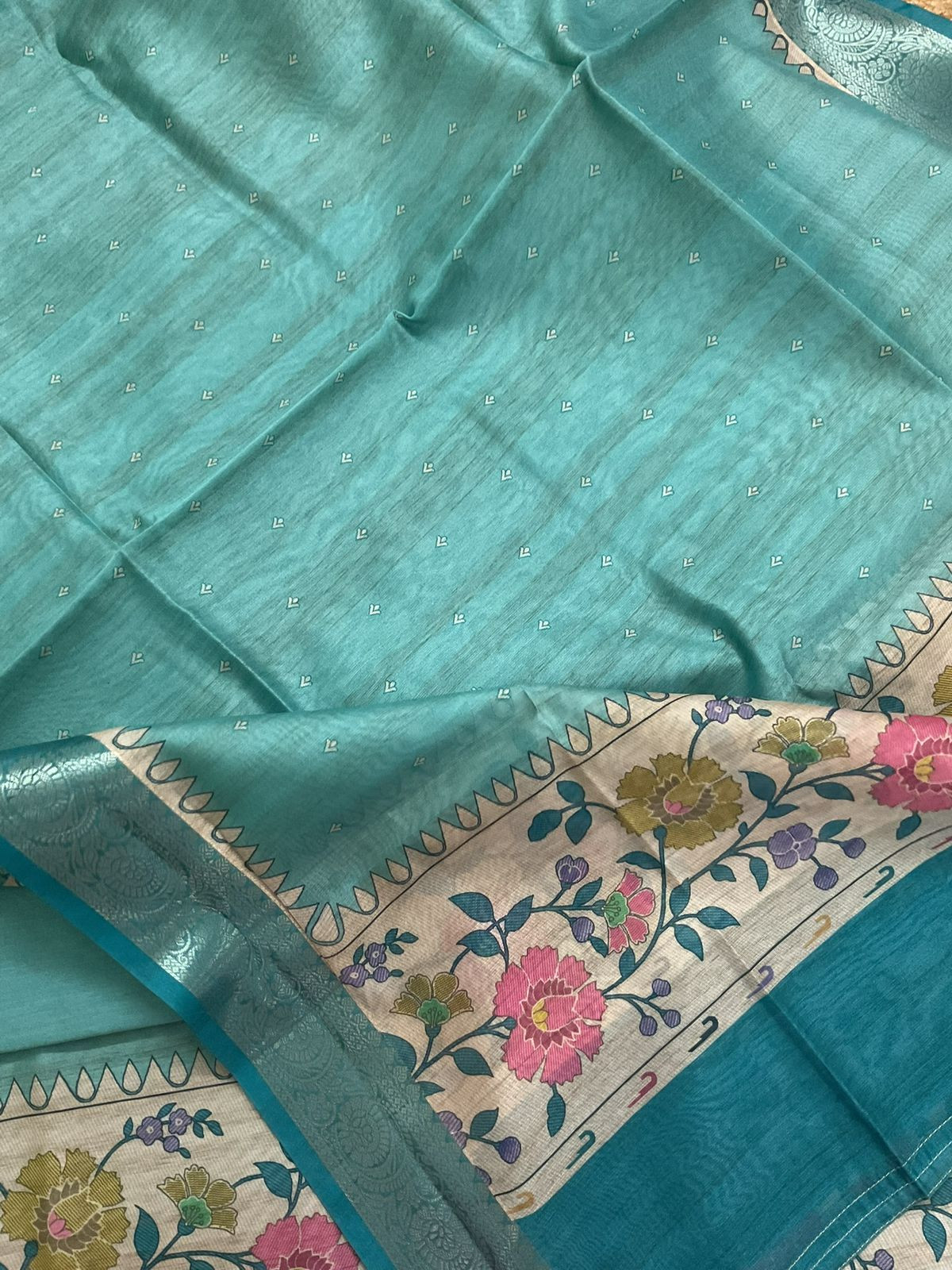 Soft Semi Tussar Printed Suit - Blue