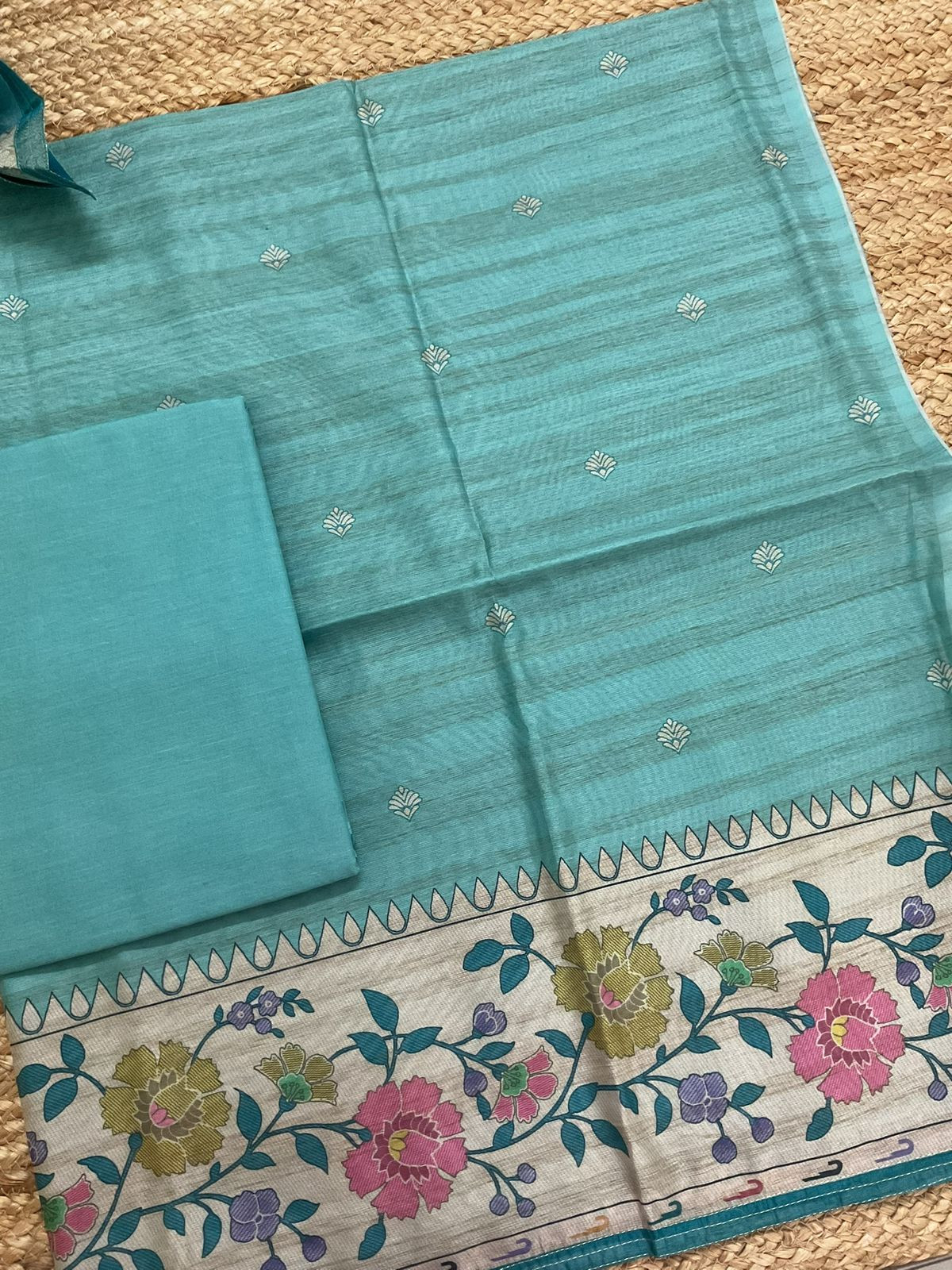 Soft Semi Tussar Printed Suit - Blue