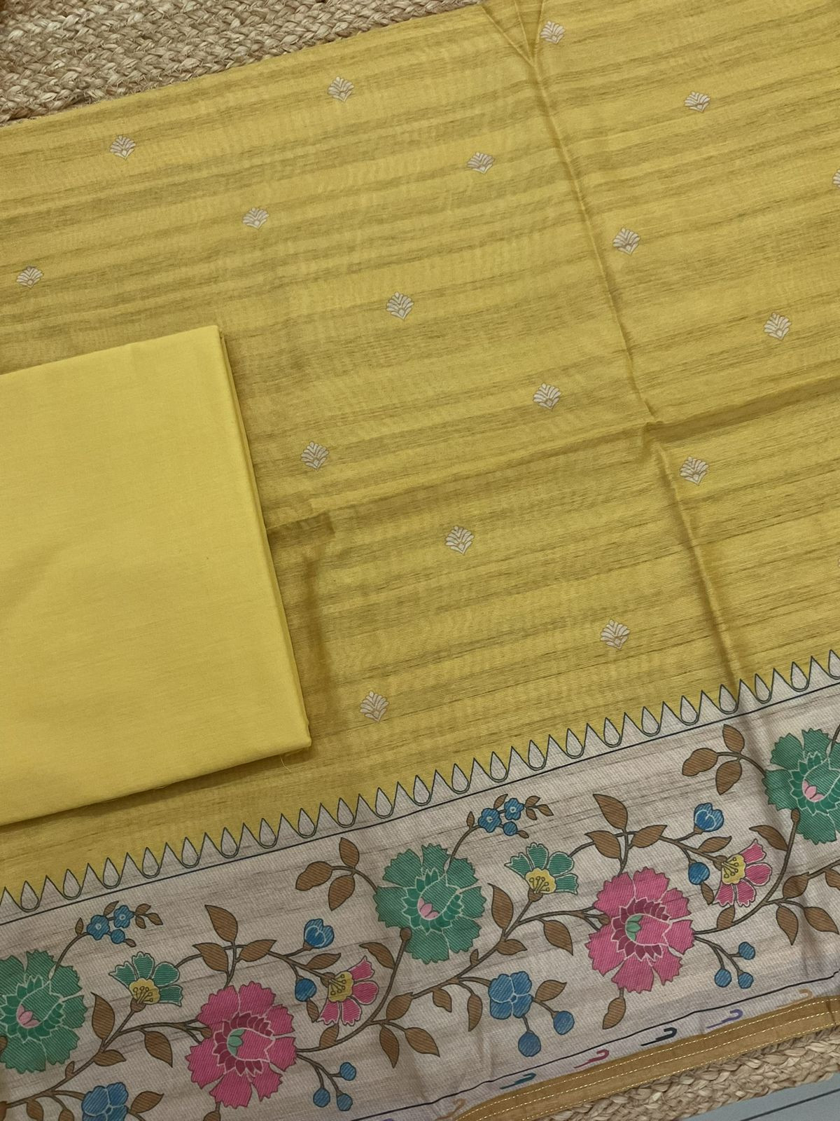 Soft Semi Tussar Printed Suit - Yellow