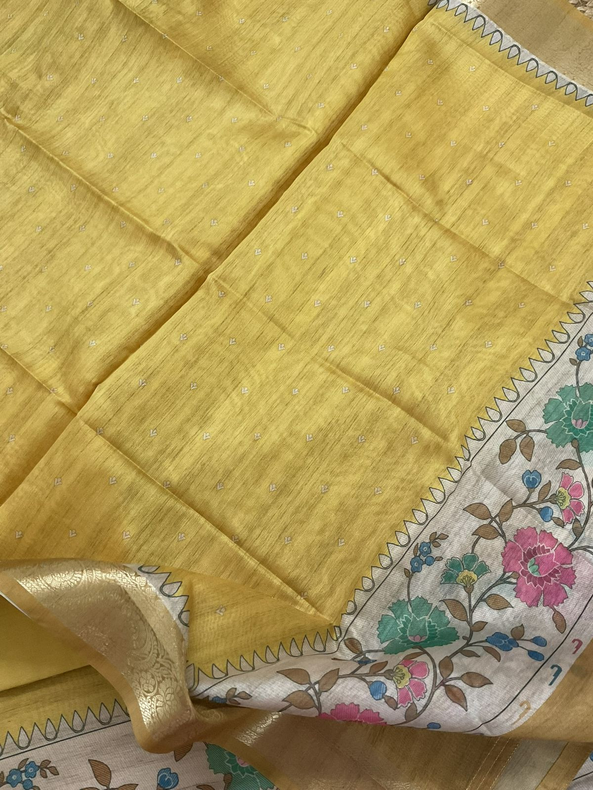 Soft Semi Tussar Printed Suit - Yellow