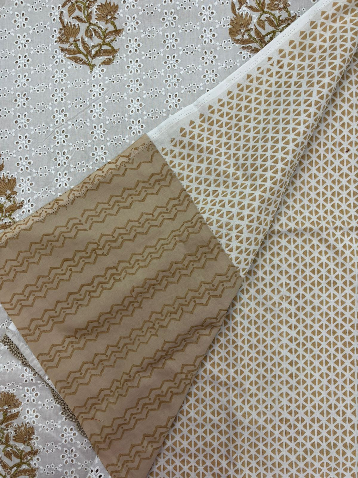 Pure Fine Cotton Printed Embroidered Suit - White