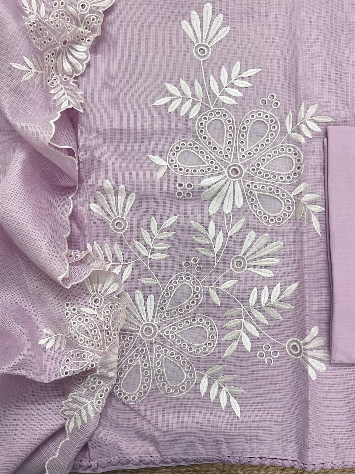 Soft Kota Silk Embroidered Suit - Lavender