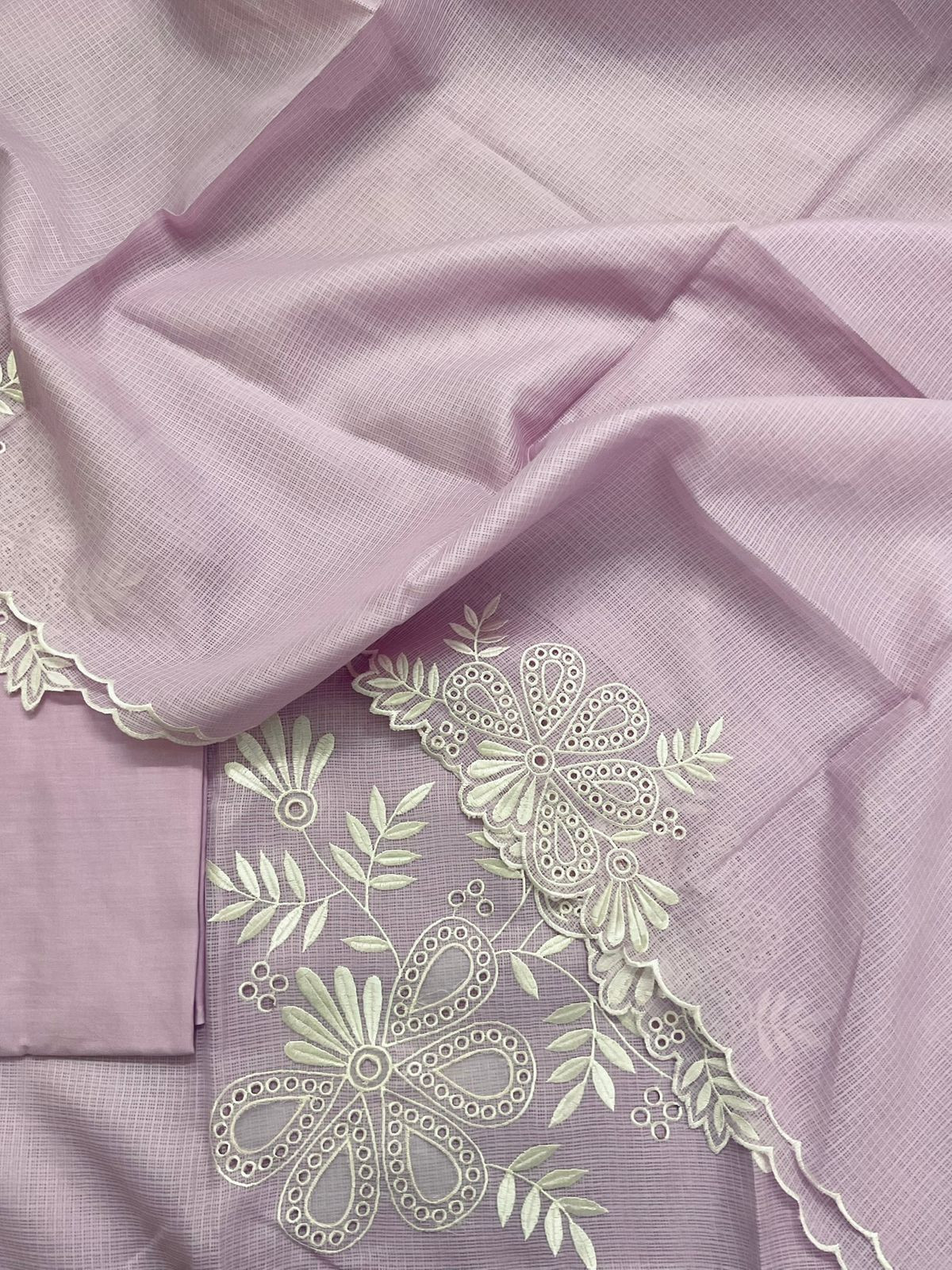 Soft Kota Silk Embroidered Suit - Lavender
