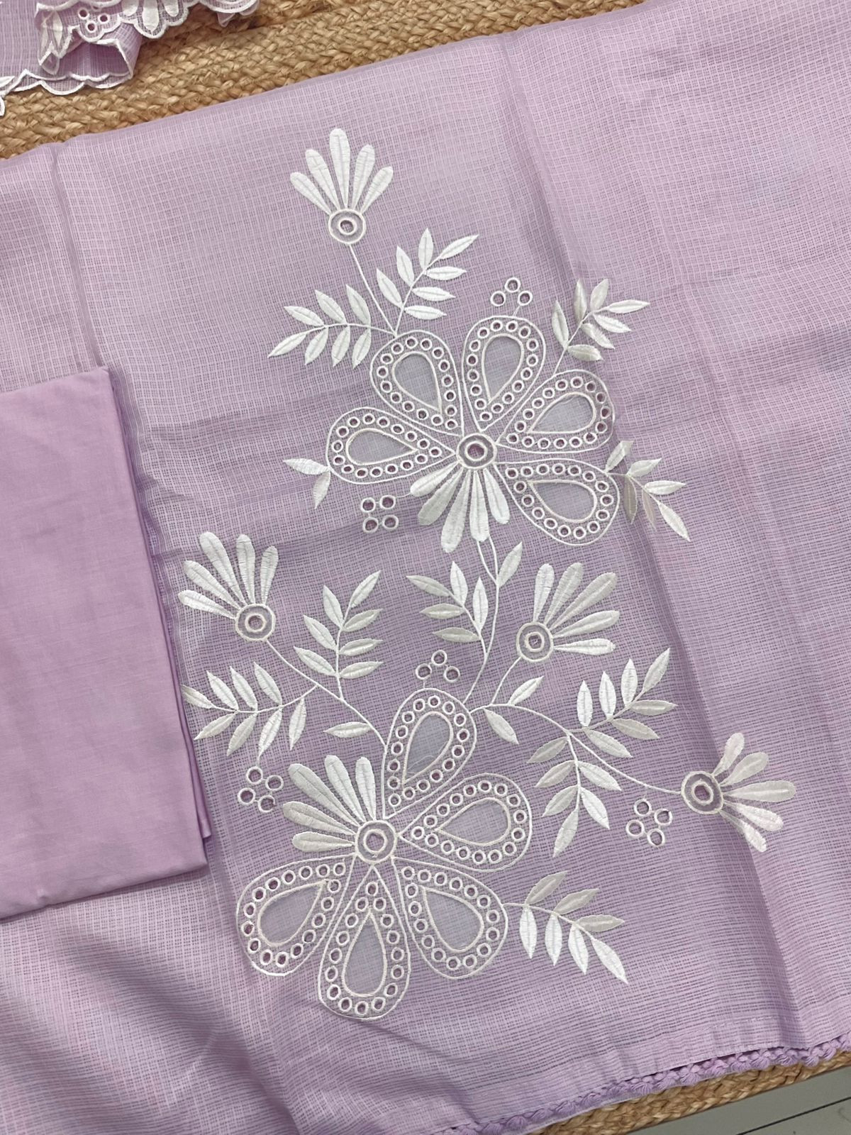 Soft Kota Silk Embroidered Suit - Lavender