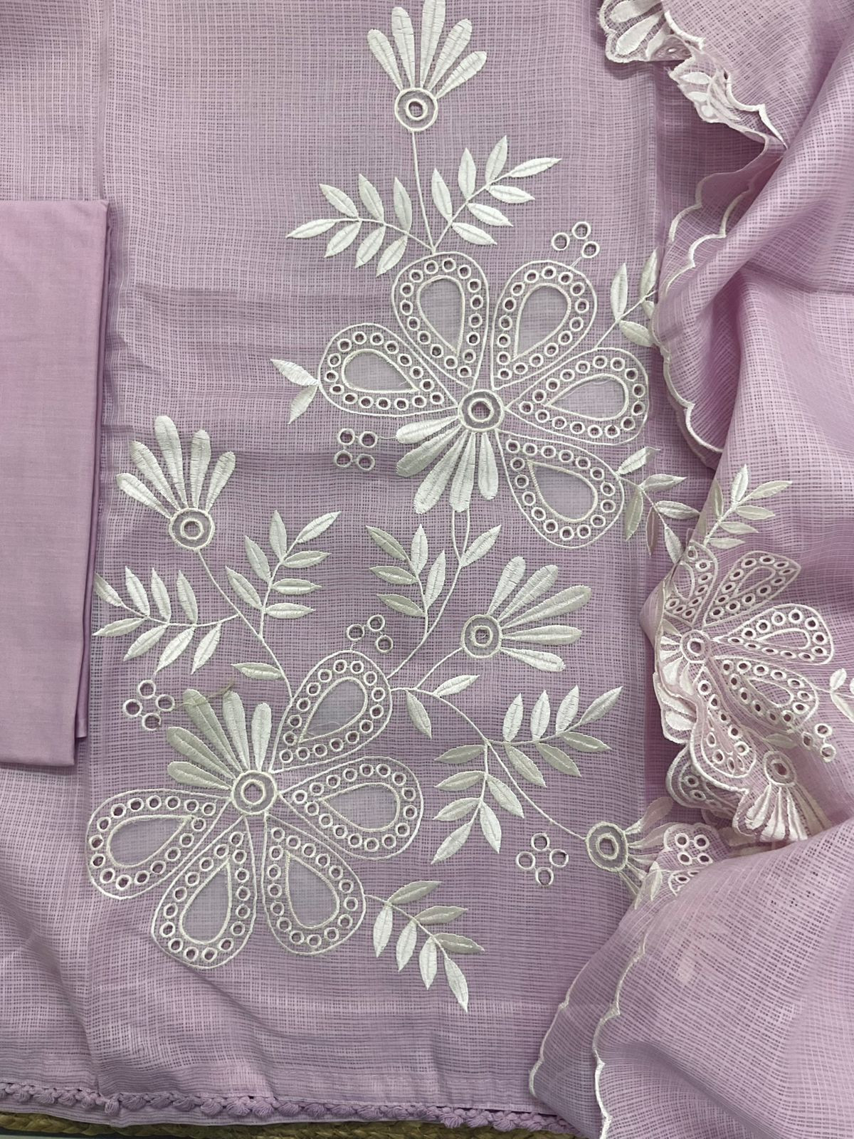 Soft Kota Silk Embroidered Suit - Lavender