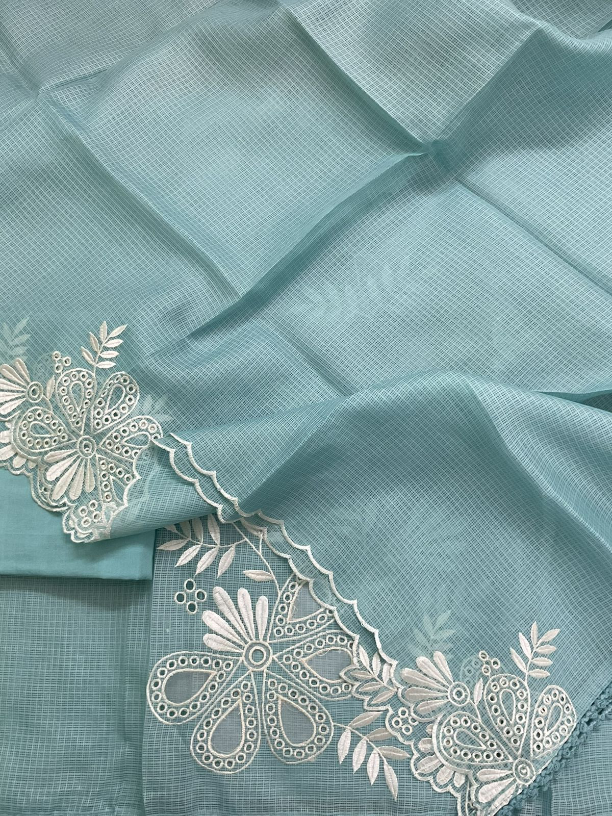 Soft Kota Silk Embroidered Suit - Blue