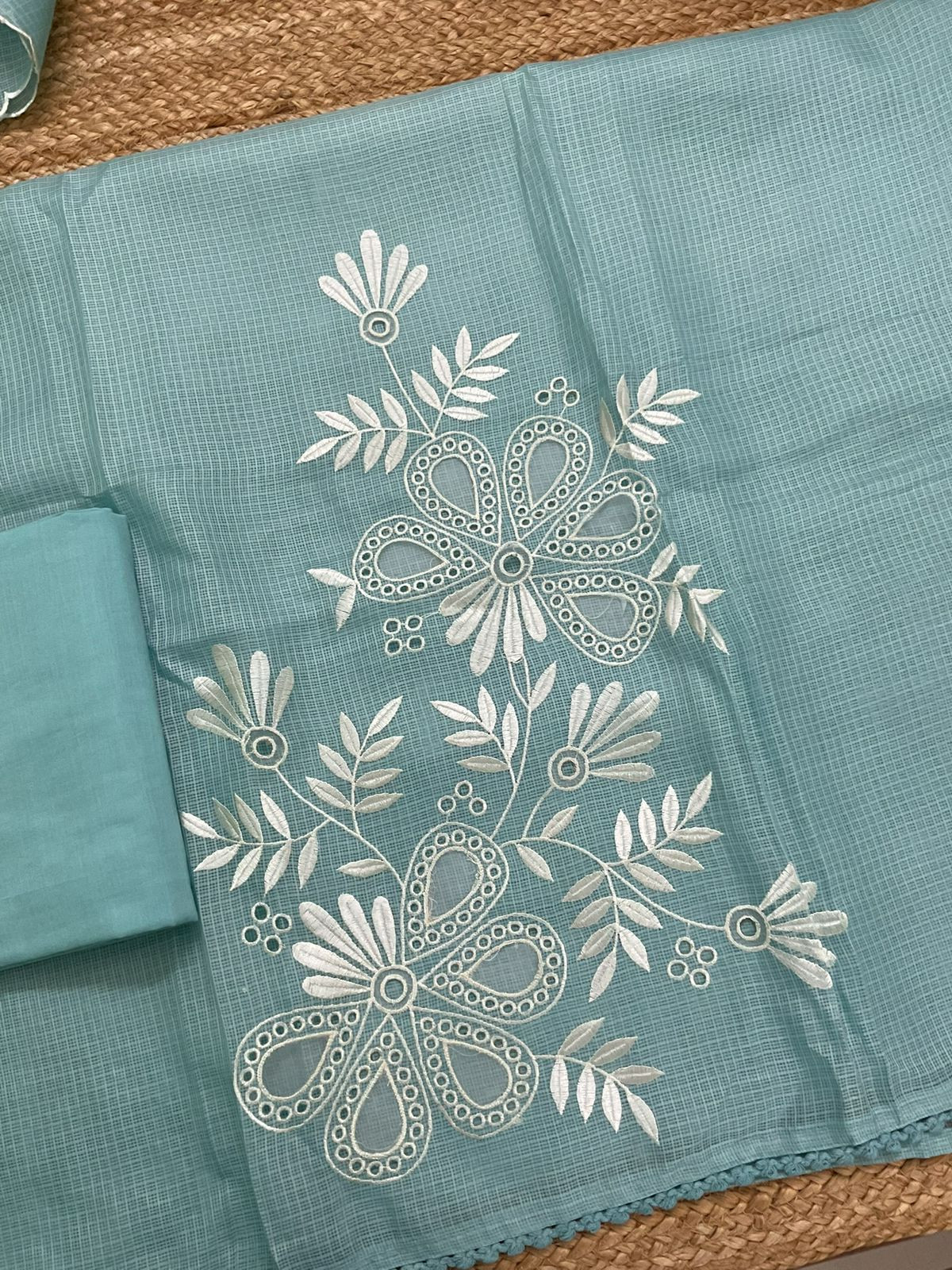 Soft Kota Silk Embroidered Suit - Blue