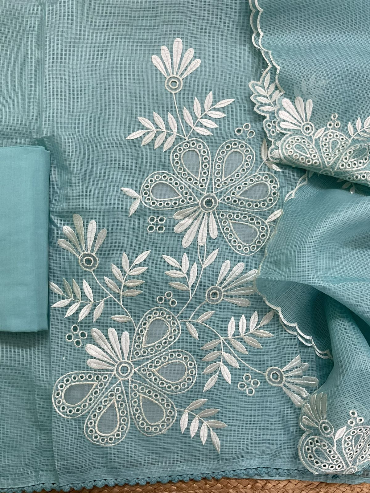 Soft Kota Silk Embroidered Suit - Blue