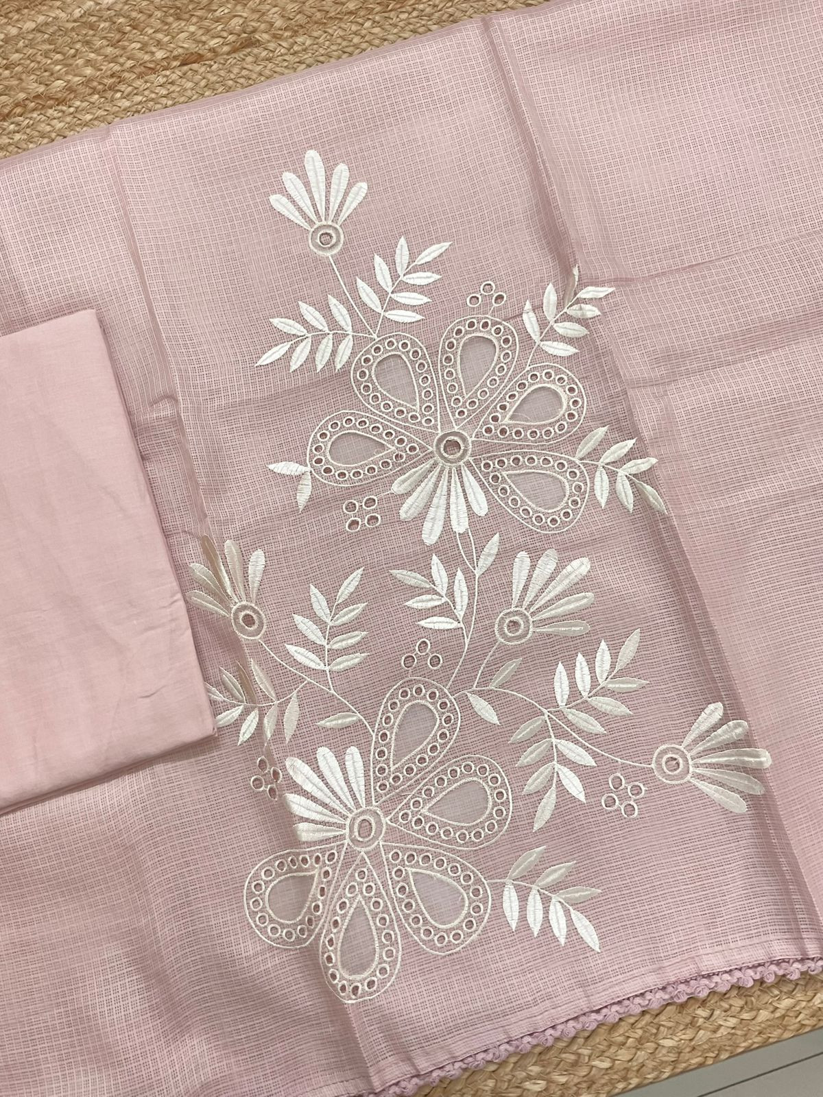 Soft Kota Silk Embroidered Suit - Pink