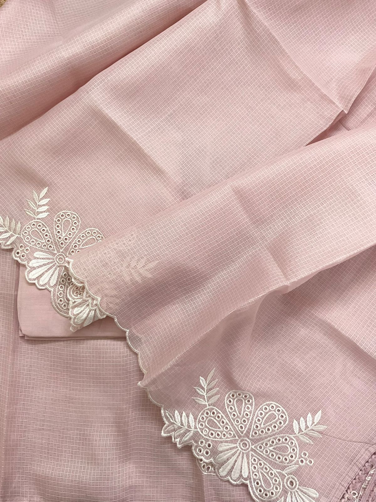 Soft Kota Silk Embroidered Suit - Pink
