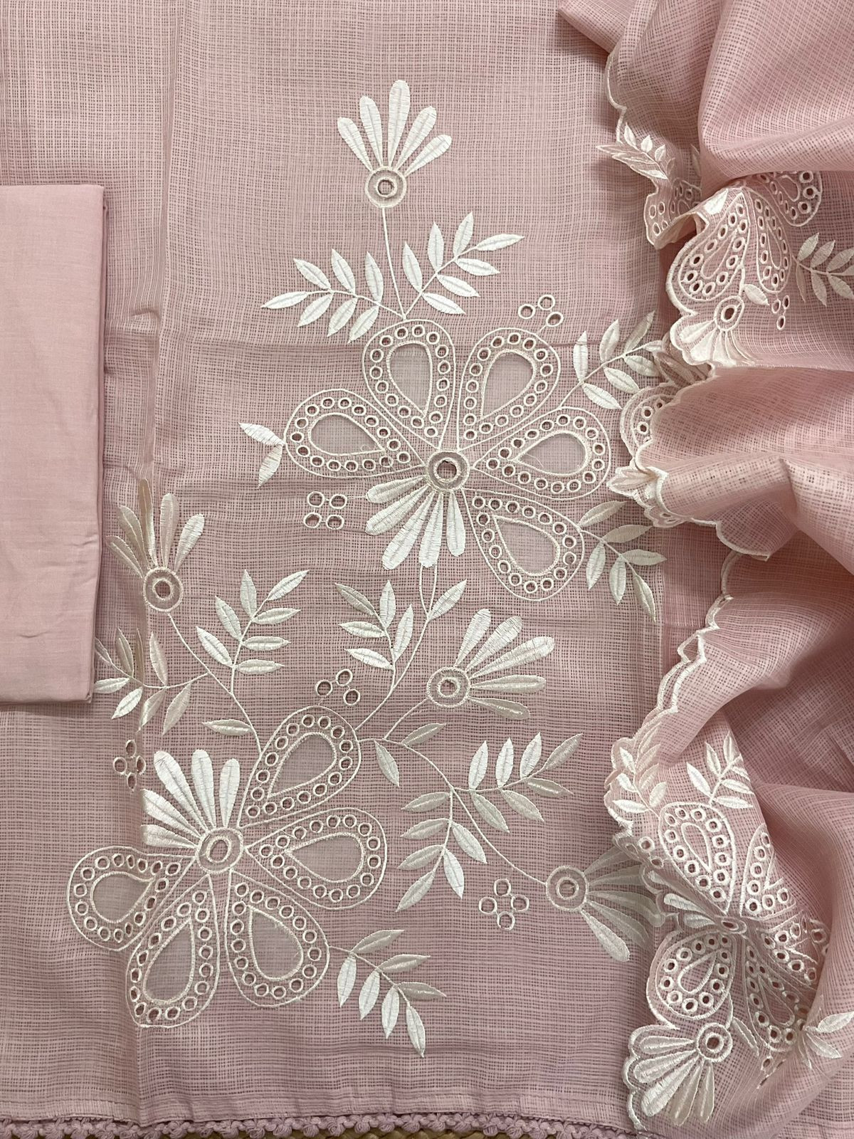 Soft Kota Silk Embroidered Suit - Pink