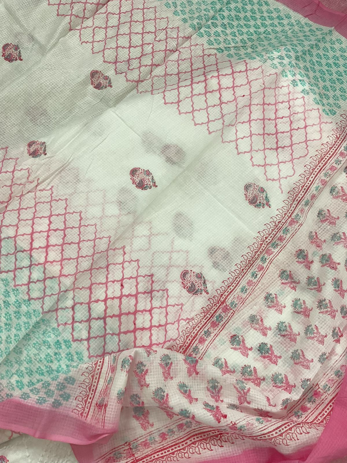 Pure Cotton Printed Embroidered Suit - White