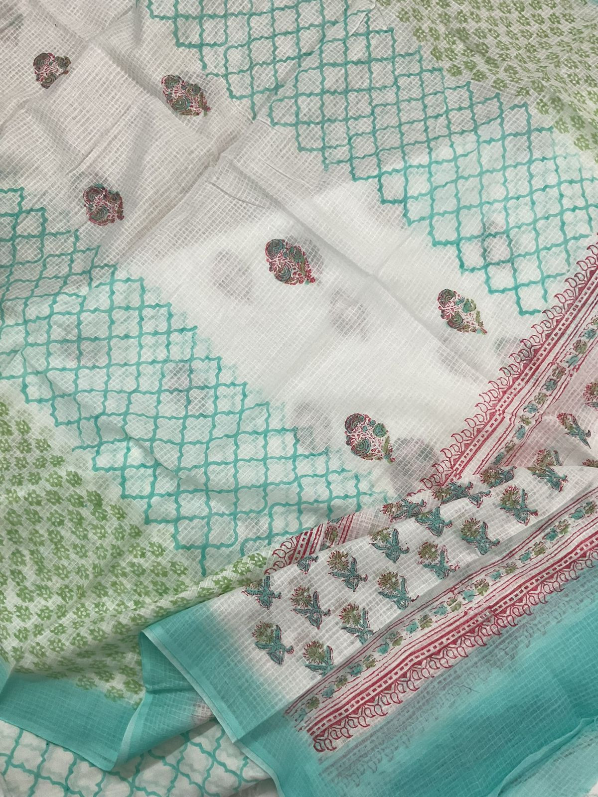 Pure Cotton Printed Embroidered Suit - White