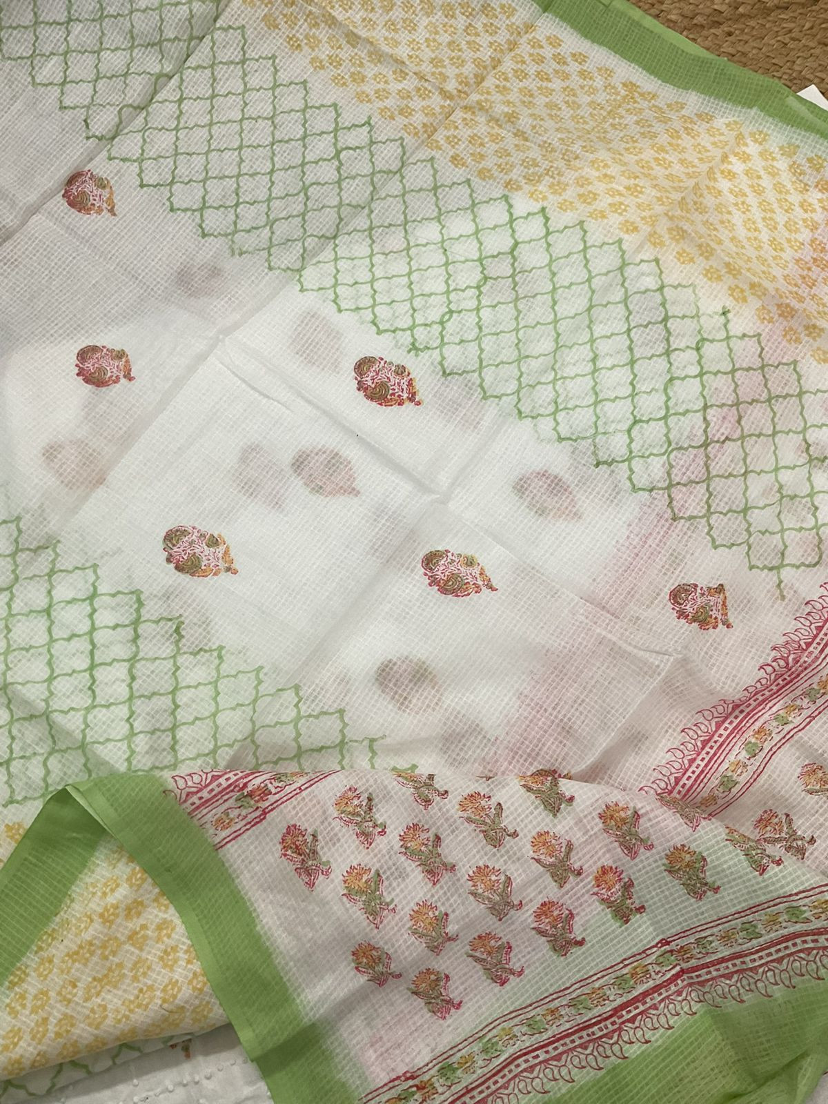 Pure Cotton Printed Embroidered Suit - White