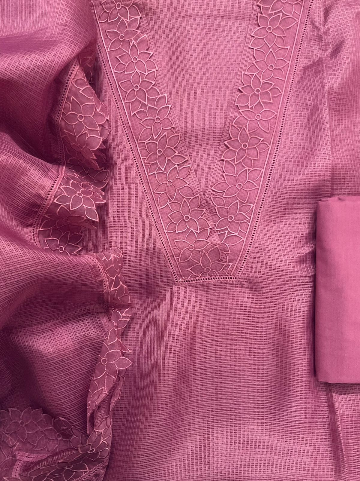 Soft Kota Silk Embroidered Suit - Pink