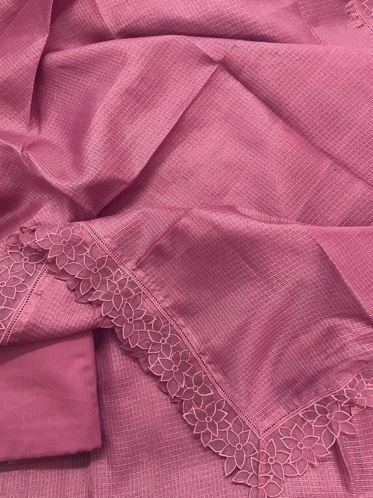 Soft Kota Silk Embroidered Suit - Pink