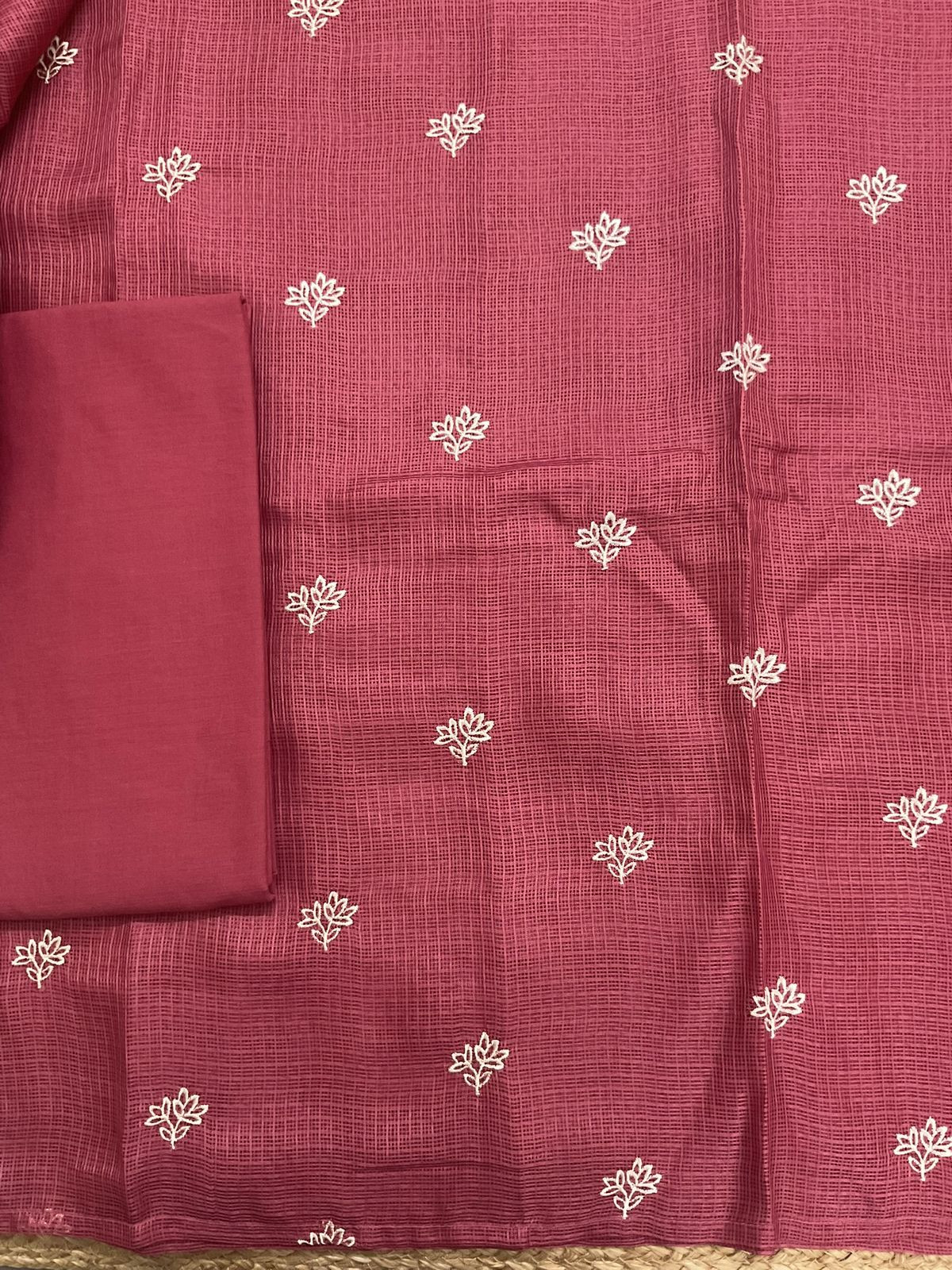 Soft Kota Silk Embroidered Suit - Rustic Pink