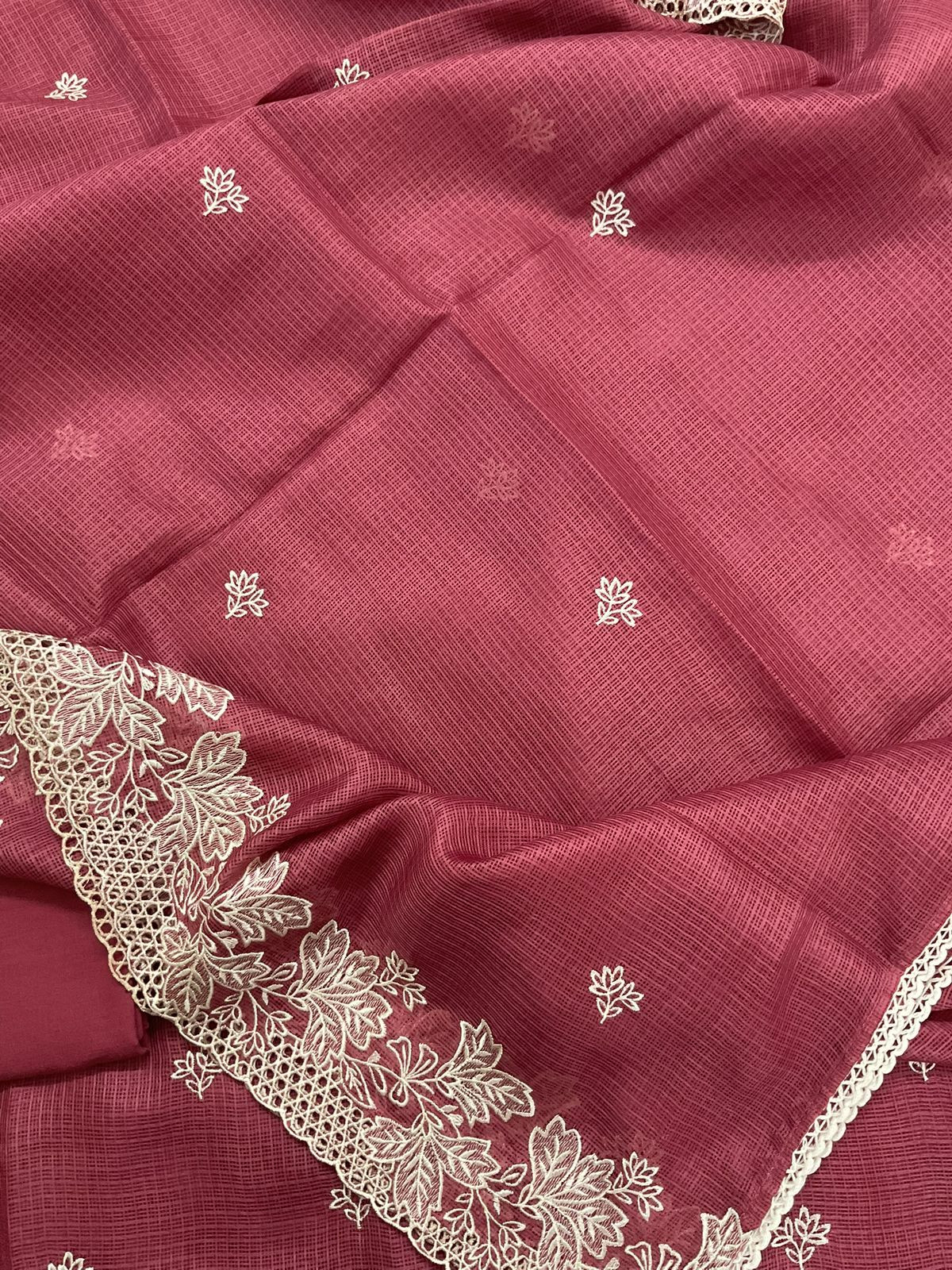 Soft Kota Silk Embroidered Suit - Rustic Pink