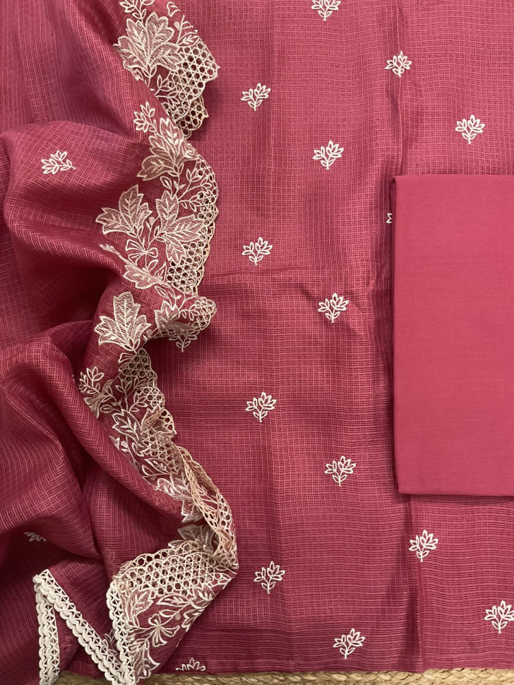 Image of Soft Kota Silk Embroidered Suit - Rustic Pink
