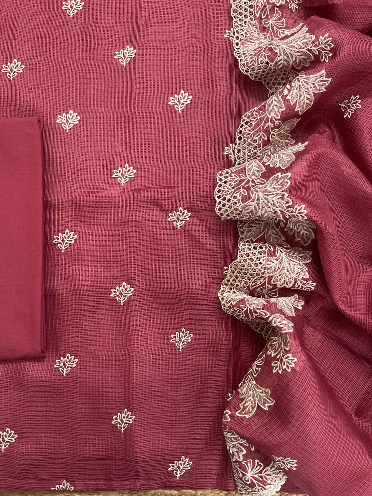 Soft Kota Silk Embroidered Suit - Rustic Pink