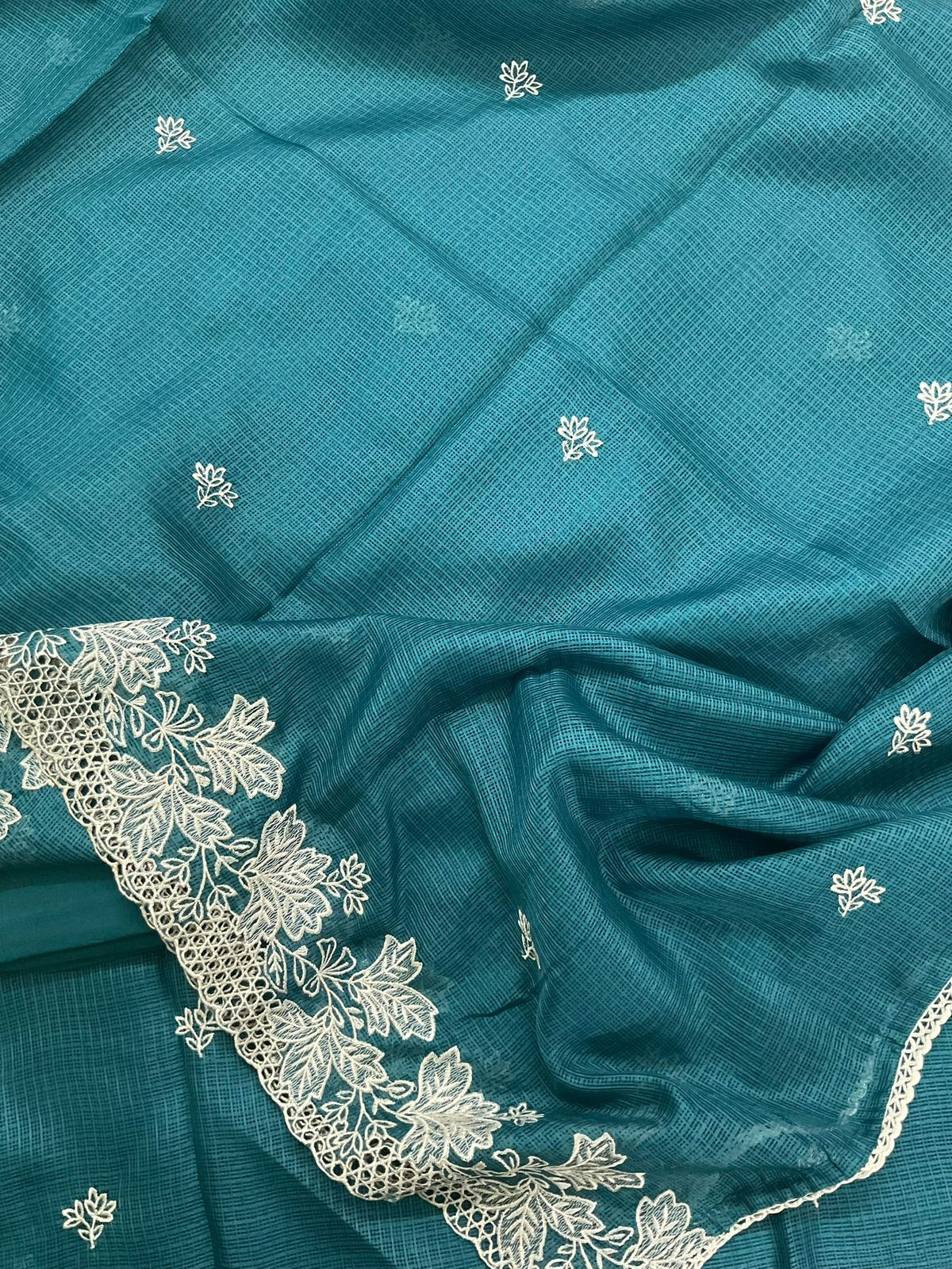 Soft Kota Silk Embroidered Suit - Blue