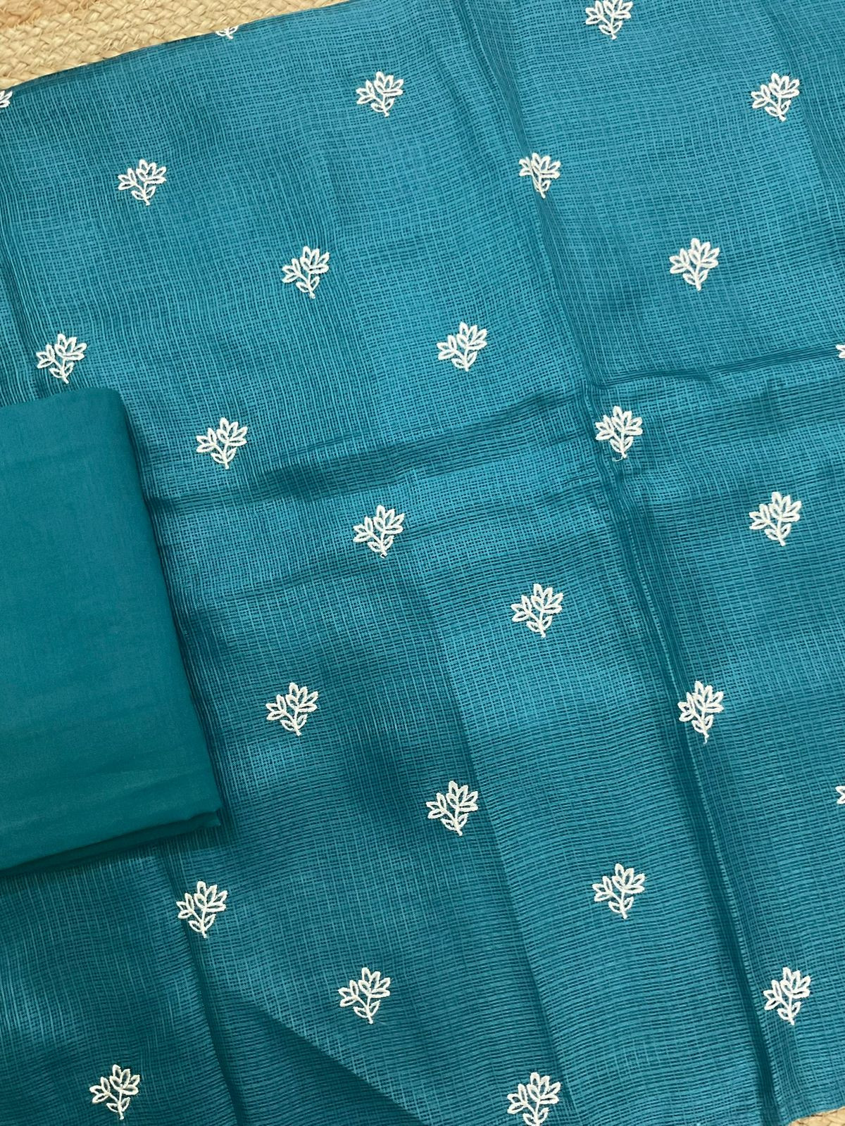 Soft Kota Silk Embroidered Suit - Blue