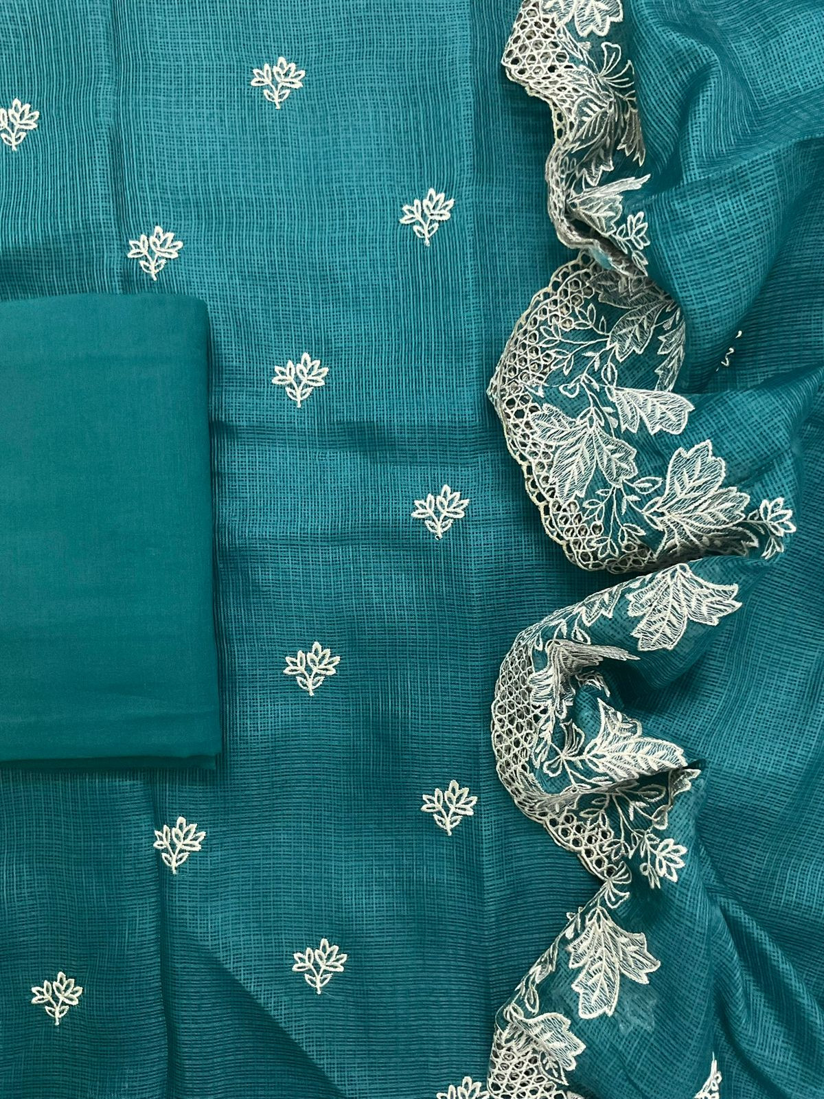 Soft Kota Silk Embroidered Suit - Blue