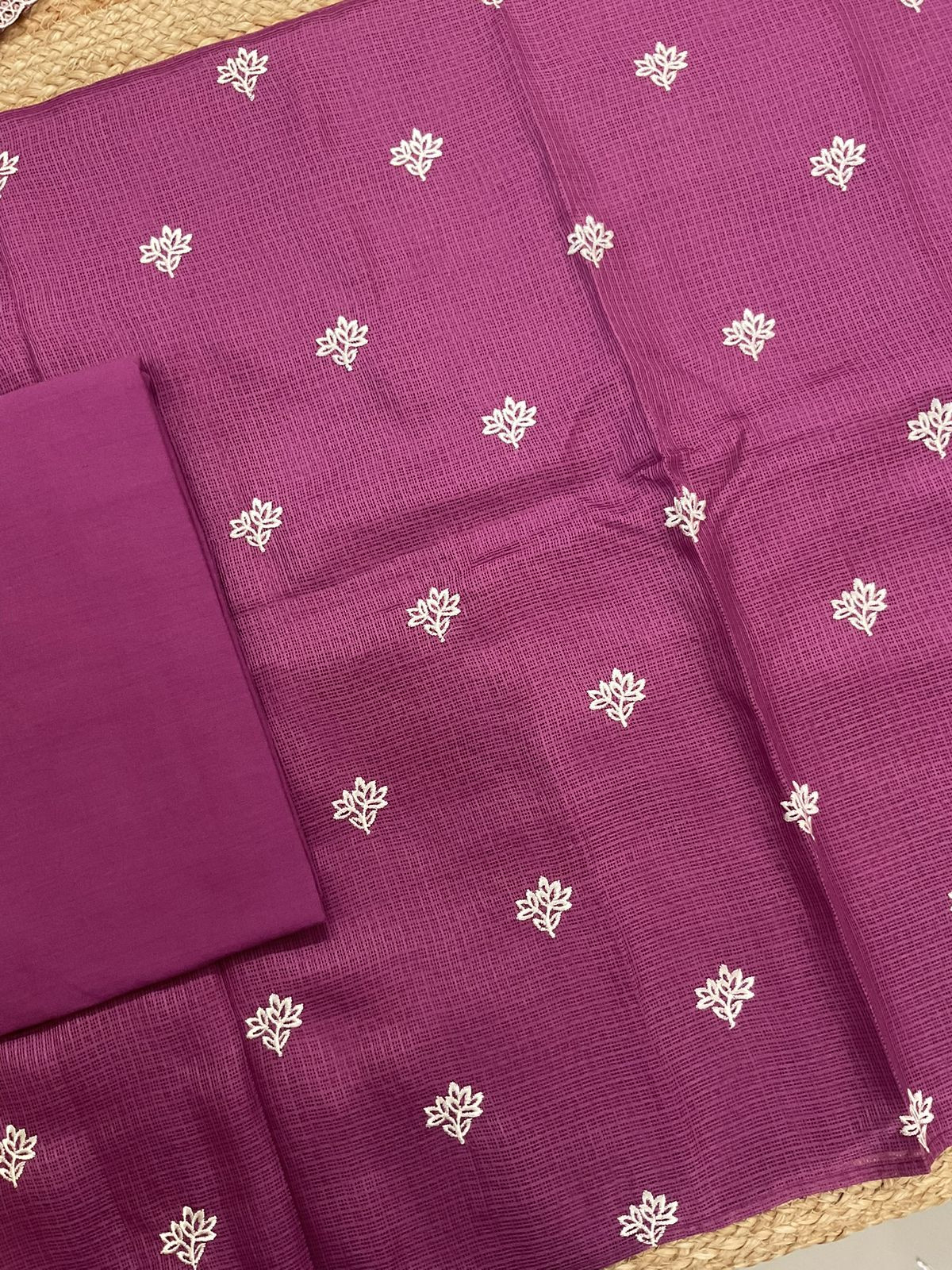 Soft Kota Silk Embroidered Suit - Wine