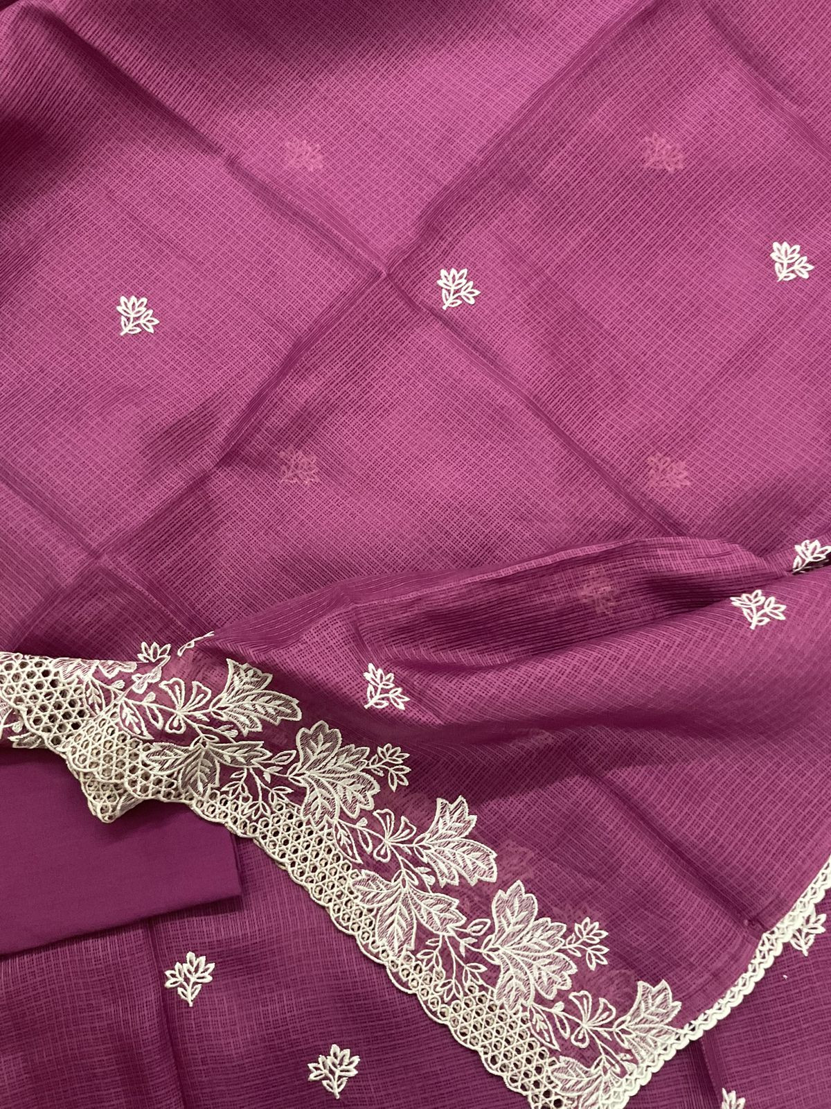 Soft Kota Silk Embroidered Suit - Wine