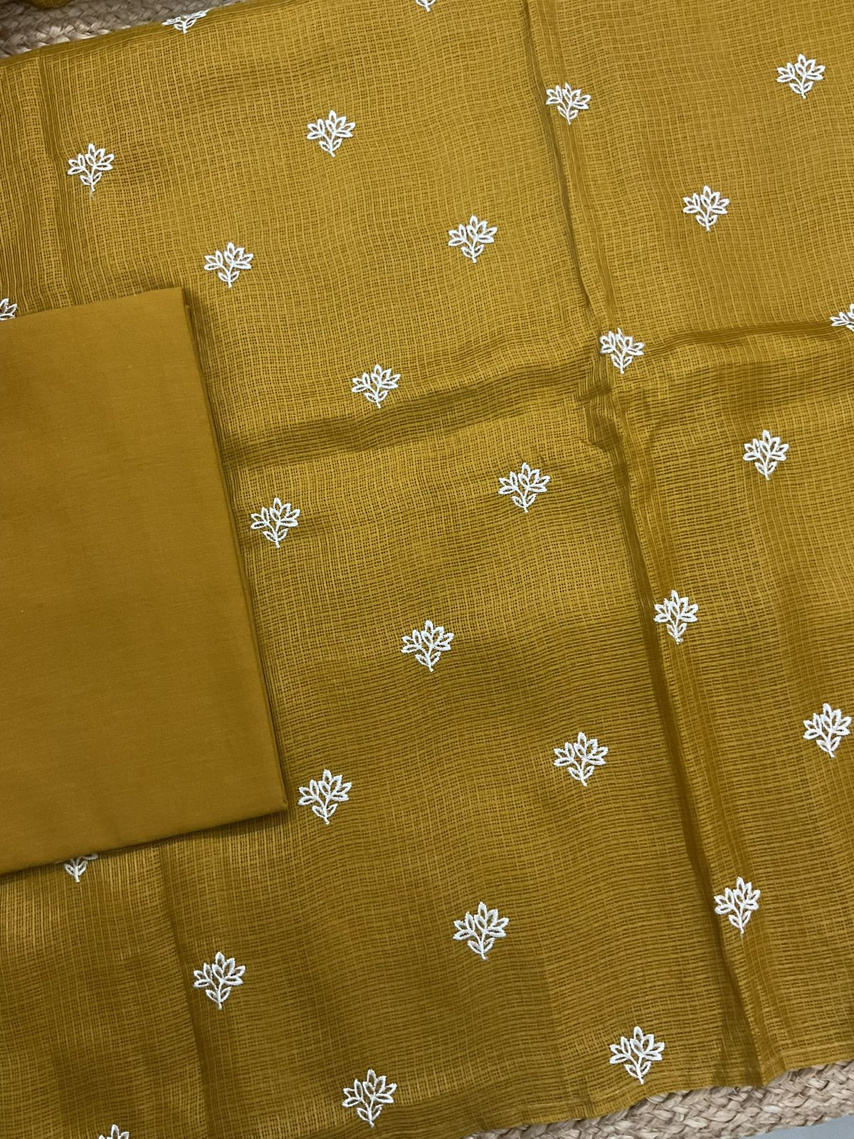 Soft Kota Silk Embroidered Suit - Yellow