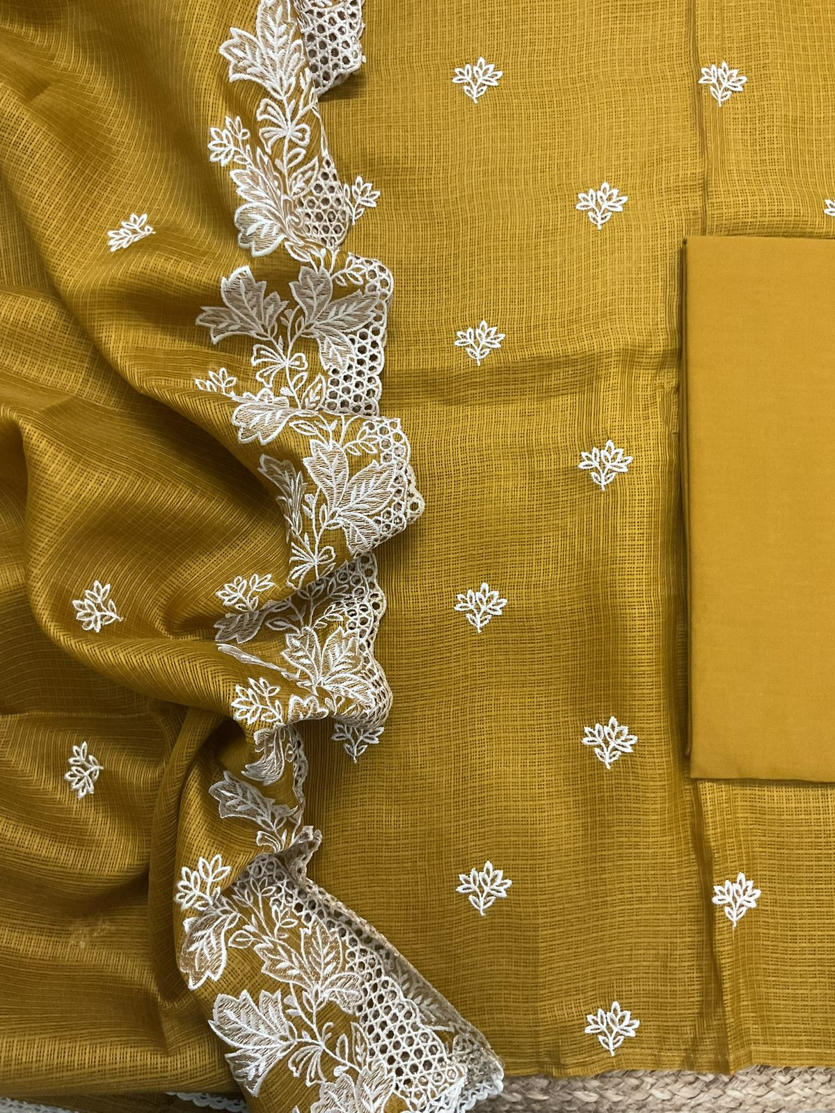 Soft Kota Silk Embroidered Suit - Yellow
