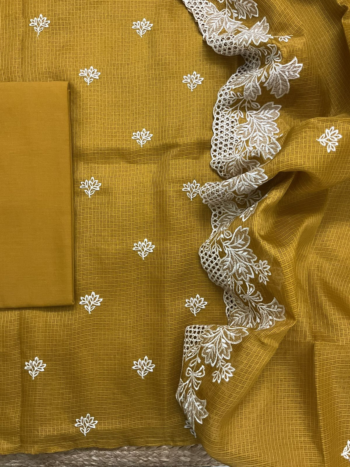 Soft Kota Silk Embroidered Suit - Yellow