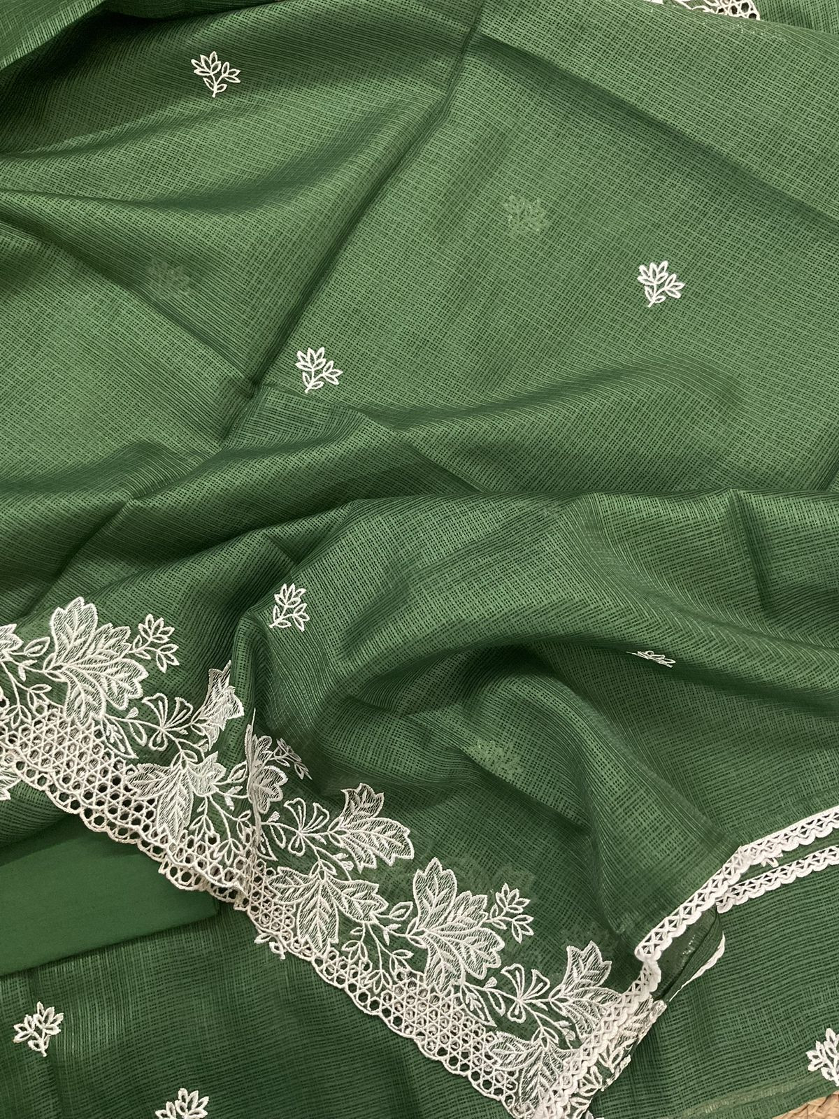 Soft Kota Silk Embroidered Suit - Green