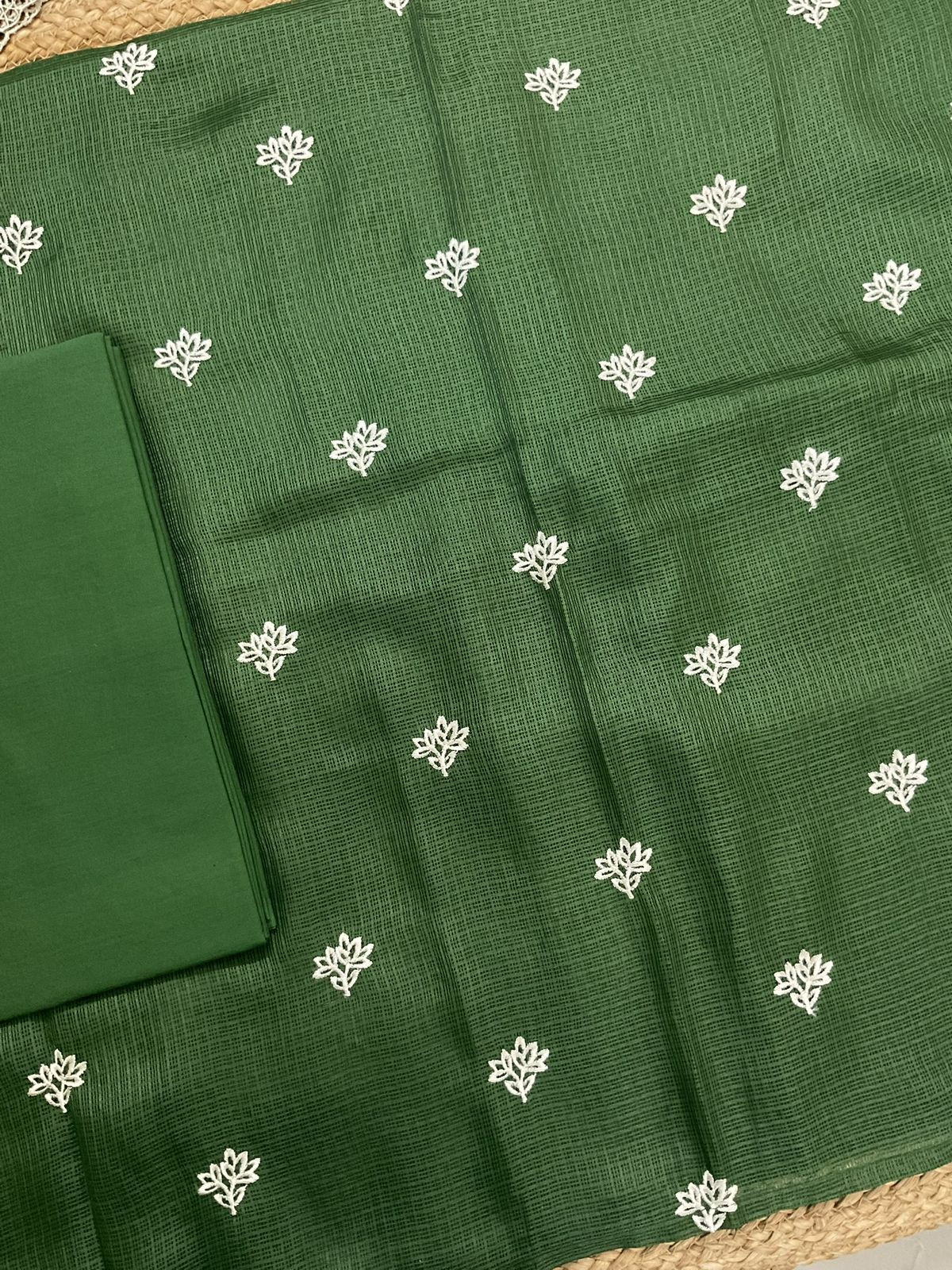 Soft Kota Silk Embroidered Suit - Green