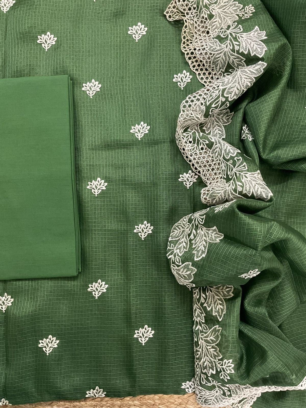 Soft Kota Silk Embroidered Suit - Green