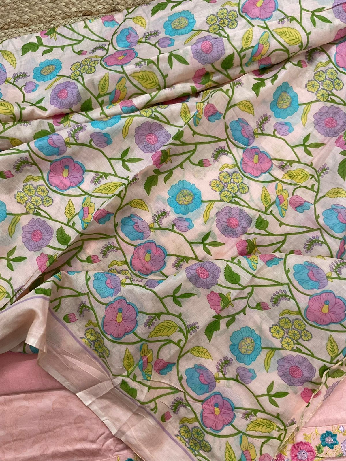 Pure Jaam Cotton Printed Embroidered Suit - Peach